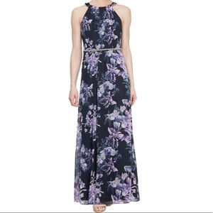 SLNY Floral Metallic stripes Maxi Dress